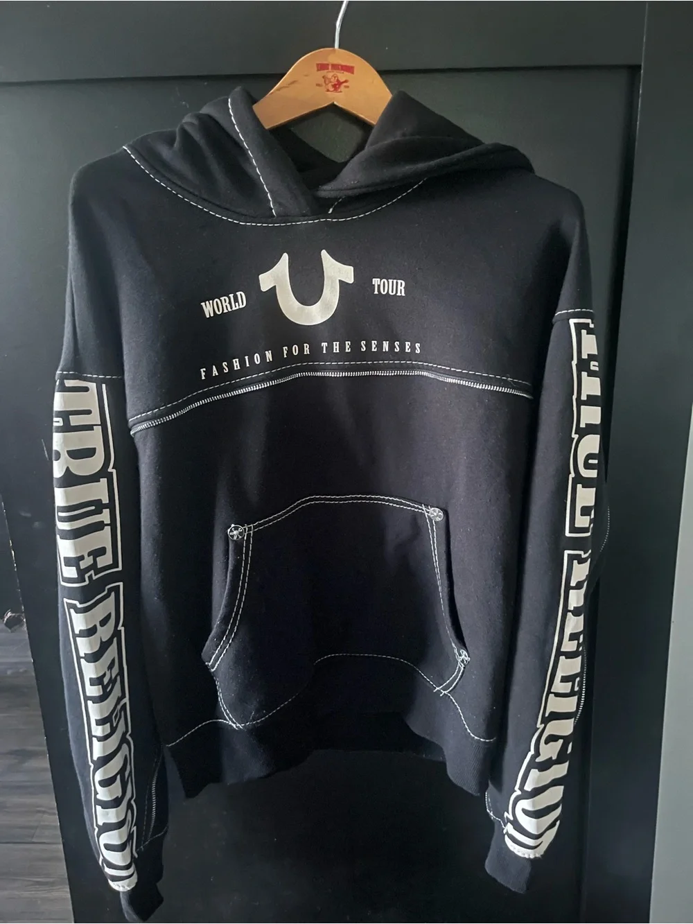 True Religion Black Hoodie with White Logo Accents